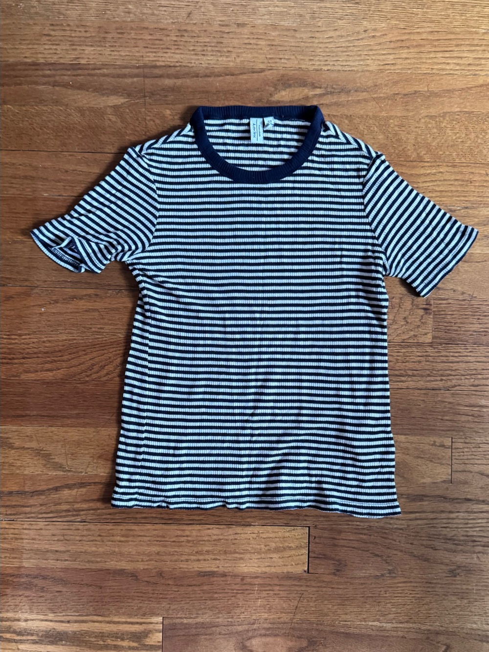 & Other Stories Navy and White Striped Ribbed Tee